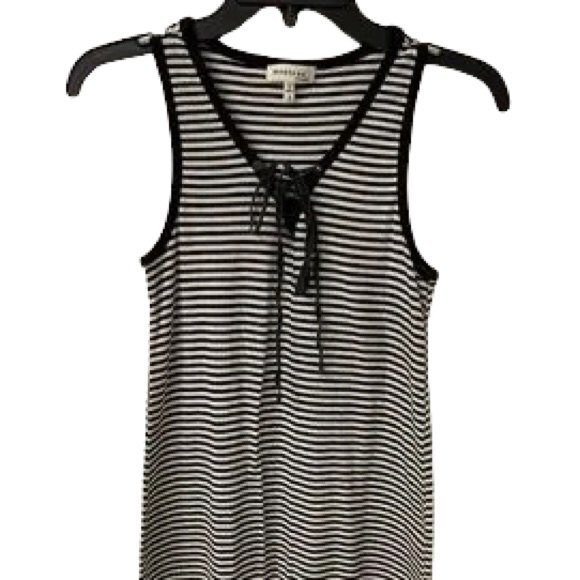 Monteau Los Angeles Striped V-Neck Tie Front Tank Top. Black/White. Small. - Picture 1 of 6